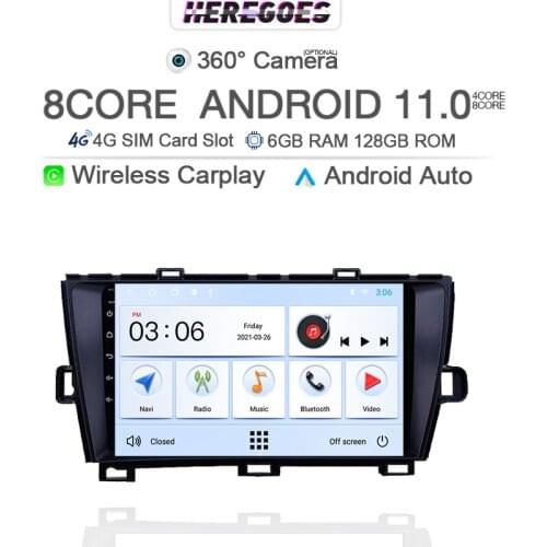 Wireless Carplay Android 10 Car DVD Player For Toyota Prius 2009 2010 2011 2012 2013 2014 2015 Navi GPS 4G LTE 128G Stereo Radio