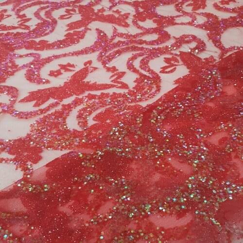 White/Champagne/Blackish Green/Red Vintage African Mesh Lace Sequin Fabrics Wedding Party Dress Glitter Tulle Crafts Material