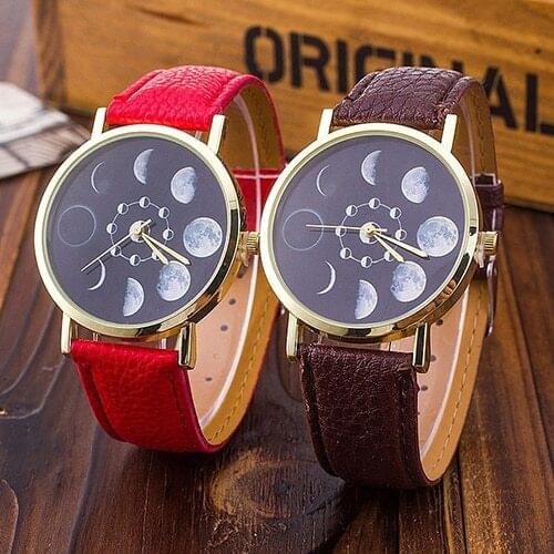 Unisex Moon Phase Astronomy Space Watch Faux Leather Band Quartz Wrist Watch BOGN