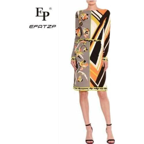 EFATZP New Womens Summer wear Italian Fashion Long Sleeve Elastic Knitted Slim Dress with