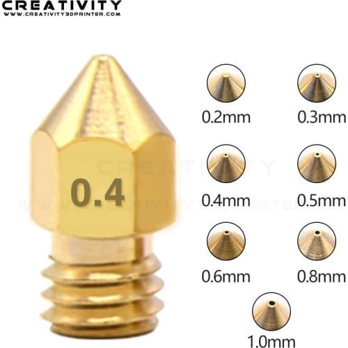 5Pcs 3D Printer Brass Copper Nozzle Mixed Sizes 0.2/0.3/0.4/0.5/0.6/0.8/1.0 Extruder Print Head For 1.75mm MK8 Makerbot