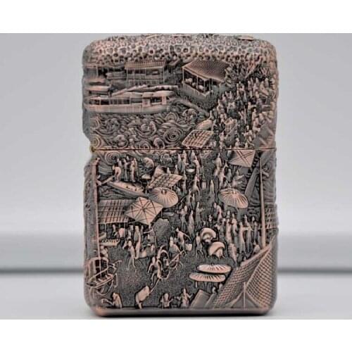 ZORRO Kerosene Lighter Metal Retro Antique Grinding Wheel Lighter Qingming Shanghe Pattern Gift for Men Smoking Accessories