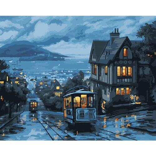 Picture on the wall acrylic painting by numbers abstract drawing by numbers unique gift coloring by numbers Night bus DY322