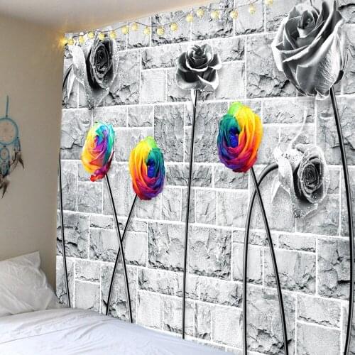 Brick wall rose flower tapestry holiday scene decoration background wall decoration hanging cloth super large size optional
