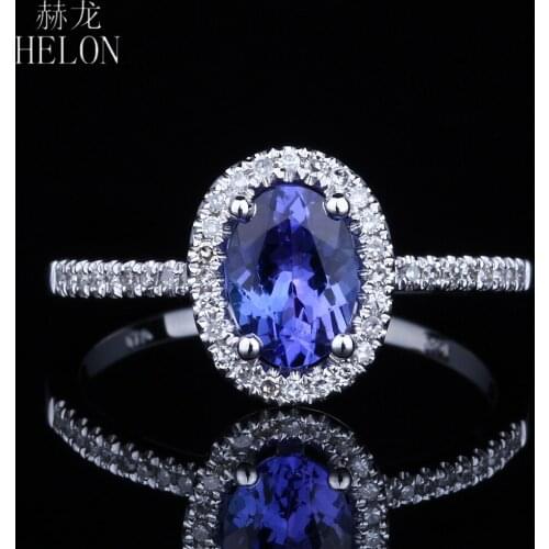 HELON Solid 14K White Gold Grade AAA Tanzanite Gemstone Diamond Engagement Wedding Ring For Women Fine Jewelry Diamonds Ring