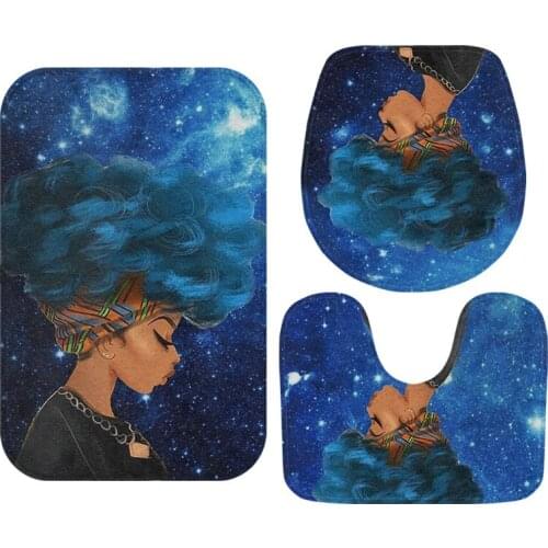 3 pcs/set African Woman Printed Anti-slip Bath Mat Set Bathroom Carpets Set Microfiber Toilet Rugs Bathroom Floor Mats