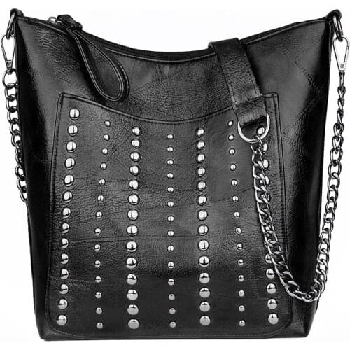 2021 Leather Handbags High Quality Women Bag Over Shoulder Metal Chain Bag Women Retro Bucket Bag Crossbody Bags for Women