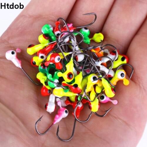50 Pieces Winter Fishing Bait 2.1cm 0.8g Mini Metal Lead Head Hook Jigging Lure Hooks Ice Fishing Tackle assist hook ice Hook