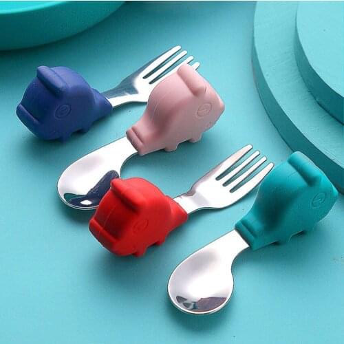 Baby Spoon Fork Tableware Set Children Utensil Stainless Steel Toddler Dinnerware Cutlery Cartoon Infant Food Feeding Gadgets