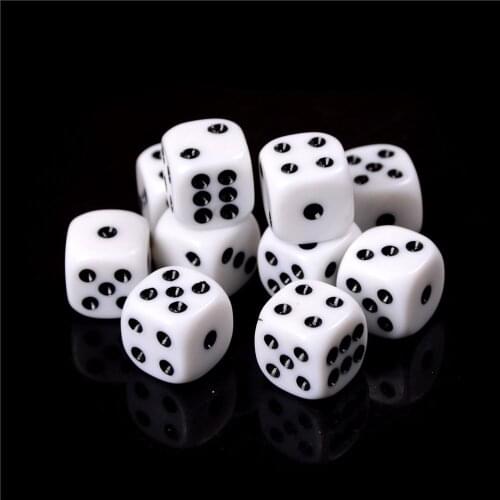 10pcs 16mm Dice Set White Black Point Drinking Dice Acrylic White Round Corner D6 Points Dice Club Party