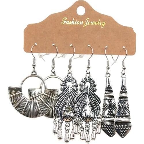 3 Pairs of Earrings Set Vintage Metal Earrings Sets Women Geometric Earrings
