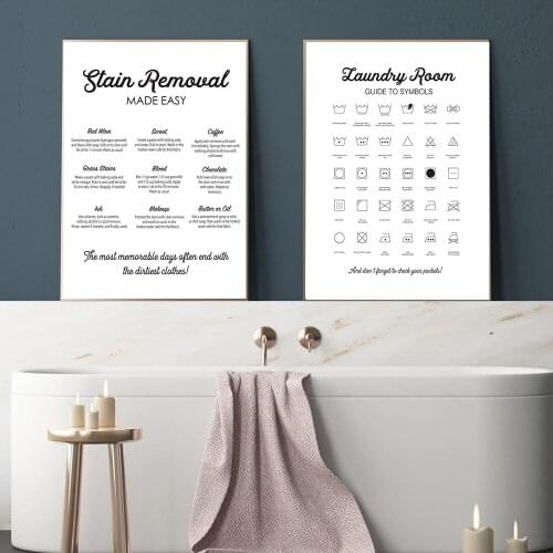 Laundry Symbols Instructions Canvas Painting Black White Sign Guide Quote Posters And Prints Wall Art Pictures For Washing Room