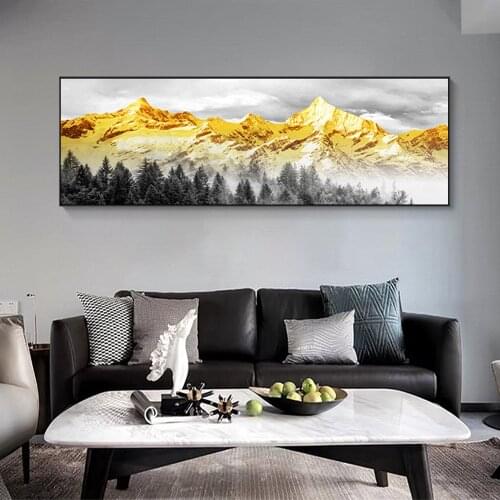 CNPAINTING Wall Art Painting Canvas Print Landscape Picture Golden Mountain Poster Living Room Home Decor No Frame