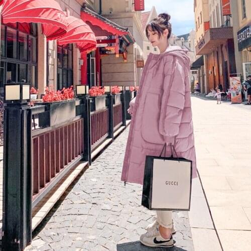 Nordic Women Jacket Winter Hooded Raglan Sleeve Long Thick Parkas Mid-length Down Cotton Coat Koreaning Loose Overcoat A085