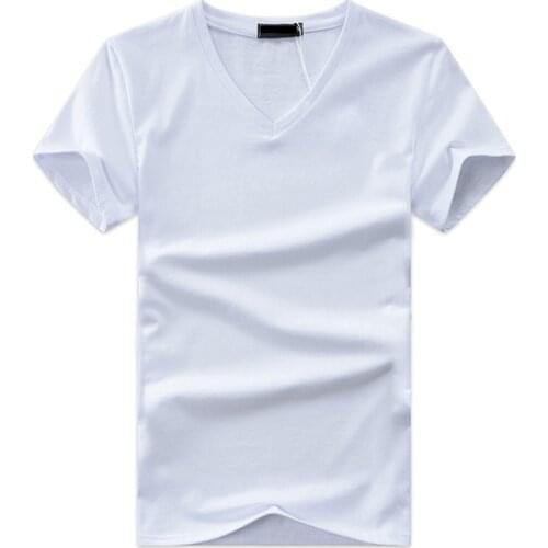 New Arrival Fashin Men T-shirt Cotton Short Sleeve V-neck Solid Summer Tshirt Plus Size Clothes Casual Tee Shirt Homme Tops