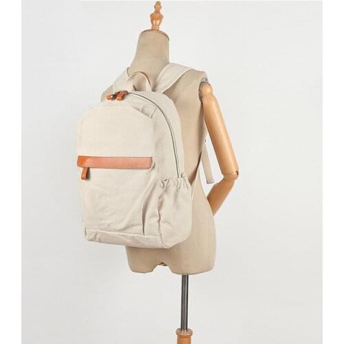 VZVA New mens and womens backpack canvas with leather backpack womens daily rucksack outdoor travel school bag men