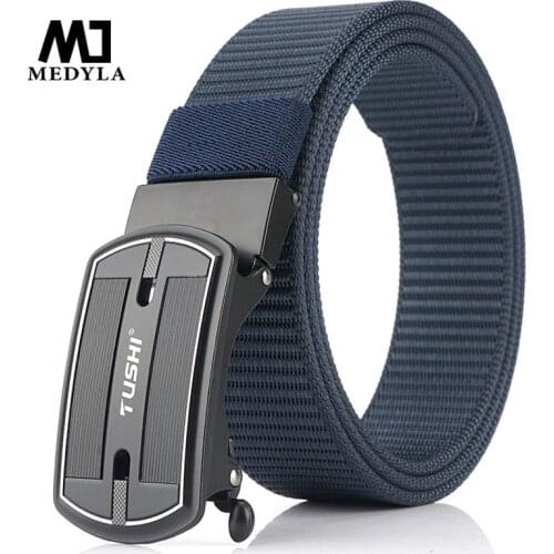 Official Product Fashion Nylon Men Belt Alloy Automatic Buckle Casual Canvas Trousers Belt Tank Pattern New Designer Belts