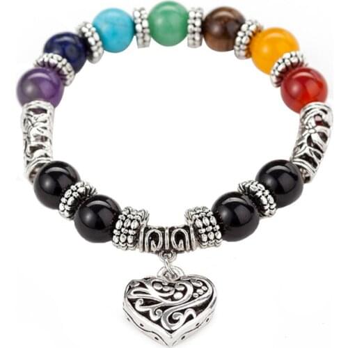 Ocean Beach Wind 10mm Rainbow Seven Colors Glass beads Chakra Natural Popular Single Exquisite Peach Heart Bracelet