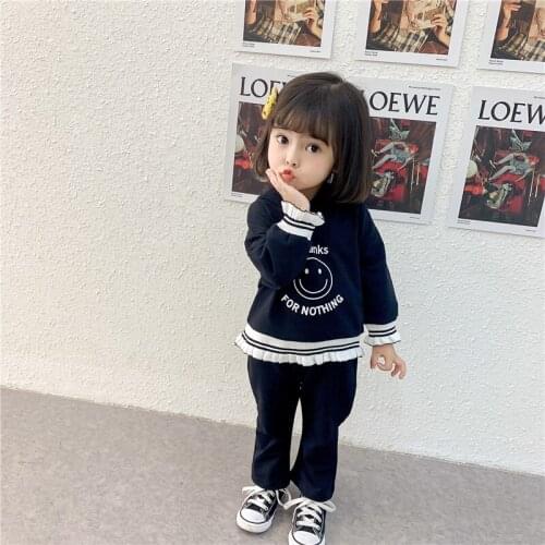 Autumn Girls Casual Suit Baby Girl Letter Printing Hooded Long-Sleeved Sweater Loose T-Shirt Pants 2pcs/Set 0-4 Children Clothes