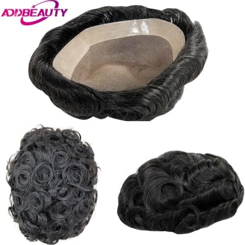 Mono NPU Man Toupee Human Hair Wig for Men Indian Remy Hair System Replacement 25mm Wave Customized Mens Hairpiece 6inch 130