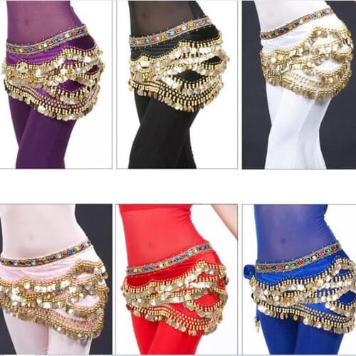 Velvet Dangling Gold Coins Belly Dancing Hip Skirt Scarf Wrap Belt for Womens Belly Dance