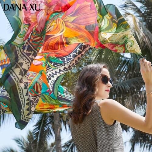 2019 Silk Long Scarf Luxury Brand Women New Design Beach Blanket Shawl Wear Swimwear Bandana Hijab Face Shield Foulard 245*110cm