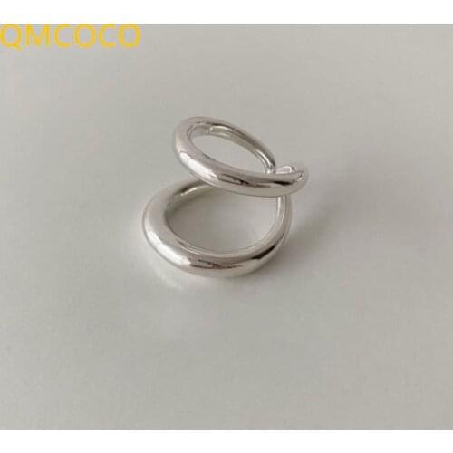QMCOCO Korean Style INS Design 925 Silver Double Line Geometric Opening Ring Simple Vintage Creative Party Gift For Women
