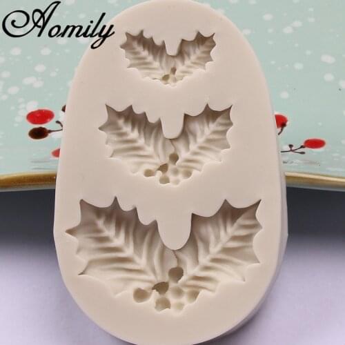 Aomily Christmas Holly Leaves Shape Silicone Mold Cake Molds Baking Pastry Chocolate Candy Jelly Mould Cake Decorating Tools