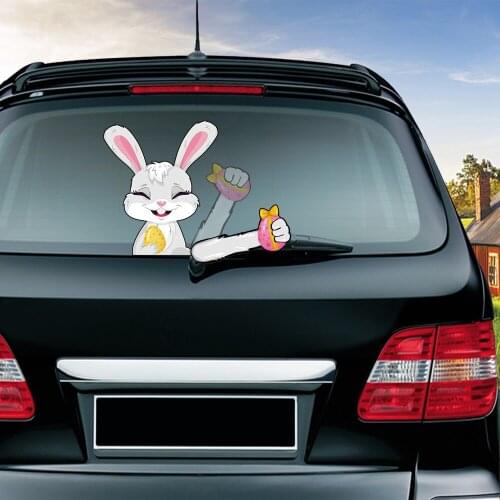 Rylybons Easter Bunny with Colored Eggs Waving Wiper Decals PVC Car Stickers And Decals Car Styling Rear Window Wiper Stickers