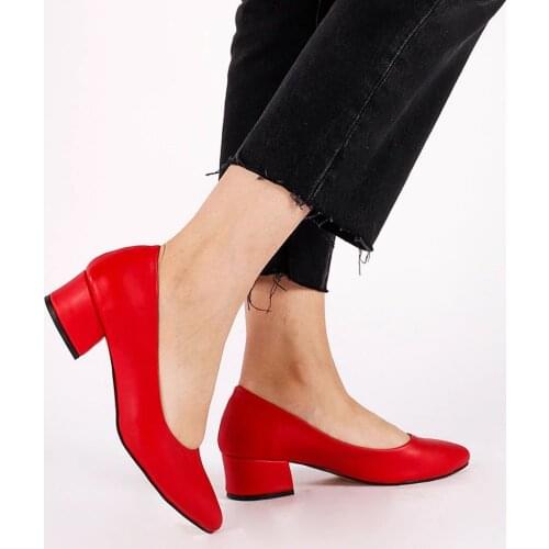 Sandra Red PU Leather Women 's Shoes Thick High Heels Fashion Casual Pointed Toe Shoes Women Shoes Heel Slippers Summer pumps