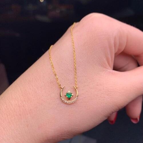 Shilovem 18k yellow gold real Natural emerald Gemstone pendants plant women necklace new Christmas Gift 3mm dz0303868ml