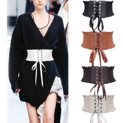 Vintage Goth Wide Belt for Dress Accessories Corset Womens Slimming Elastic Band Waist Strap Lace Up Waistband Waste Girdles