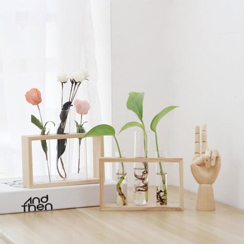 3 Test Tubes Glass Planter Terrarium Flower Vase with Wooden Holder for Propagation Hydroponic Plant