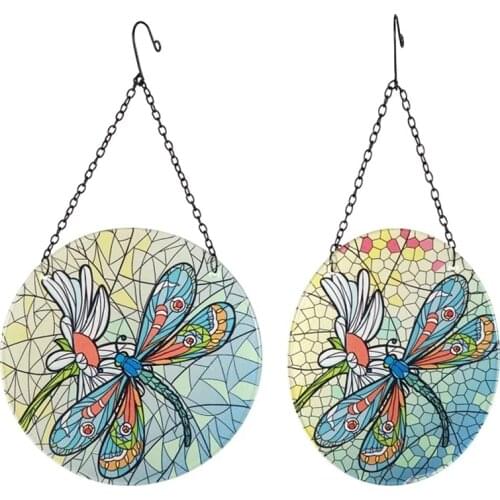 2Pcs Dragonfly Glass Hanging Wall Decoration for Home and Garden Outdoor Miniature Statues and Sculptures