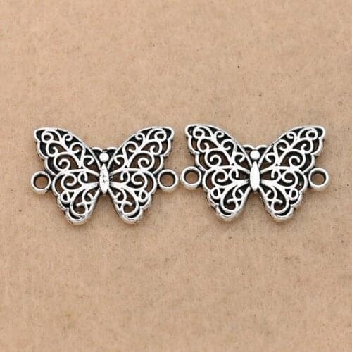 15pcs Tibetan Silver Plated Butterfly Connector for Jewelry Making Bracelet Necklace Handmade Jewelry Accessories DIY 20x13mm