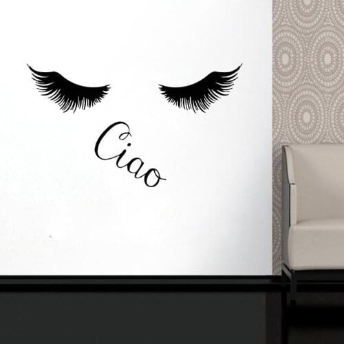 Eyelashes Eye Wall Decal Girls Eye Eyebrows Ciao Vinyl Sticker, Beauty Salon Decoration Make Up Room Decoration Window Deco SL26