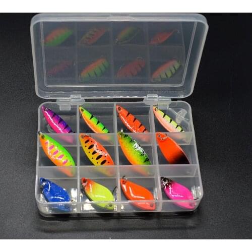 WLDSLURE 12pcs mixed 2g/3.5g/5g fishing box metal bait spoon lure set trout lure fishing tackle