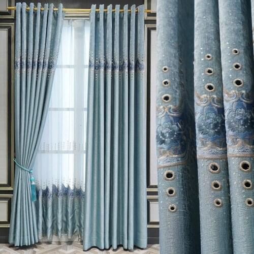 European style chenille embroidered curtain water soluble hollowed out embroidered curtain cloth for bedroom shading curtain