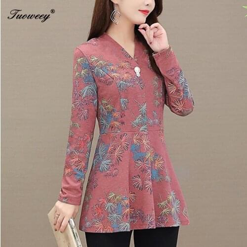 5XL Autumn Chiffon Blouse Shirts Casual floral Loose elegant v neck long Sleeve Floral Print Tops blusas blouse 2020 women