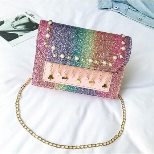 Sequins Handbags Women Messenger Bags Chain Crossbody Bags Tassel Shoulder Bags Women Pu Leather Bag 2019 New