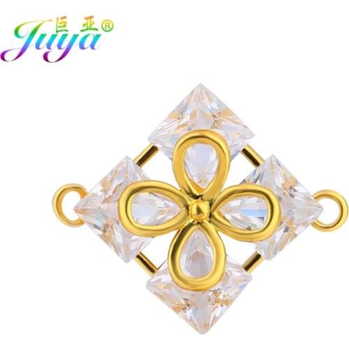 Women Fashion Cz Rhinestones Earrings Charm Bracelets Making Material Handmade Beautiful Flower Connector Charms Accessories