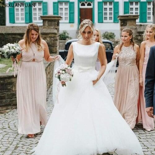 2021 Vestido De Noiva A Line Wedding Dresses Sleeveless Bride Dresses Backless Wedding Gowns Sweep Train Robe De Mariee