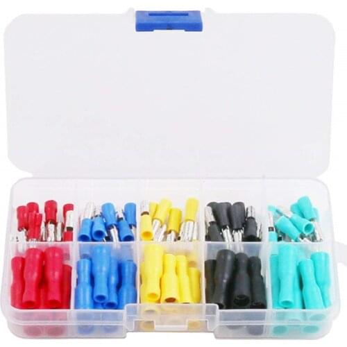 100pcs female bullet insulated quick connector crimp terminal connection cable plug 5 colors specifications 50pairs