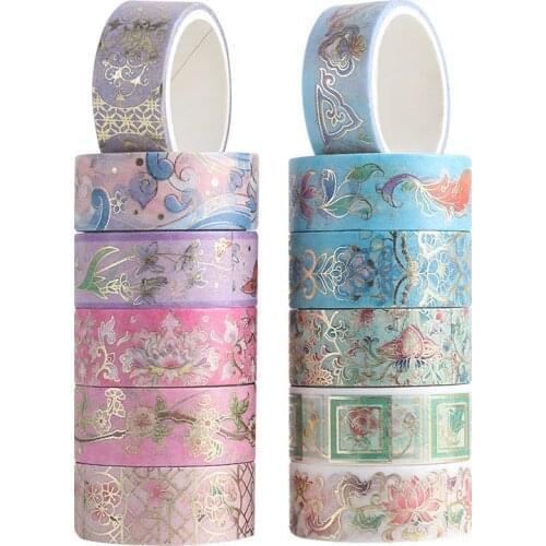 12 Rolls/Set Vintage Chinese Style Washi Tape Gold Foil Masking Tape Decorative Tape Diary Journaling Stationery School Supplies
