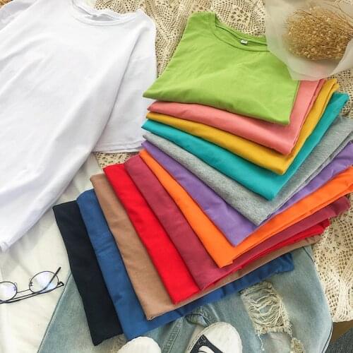 New 2021 Summer Women Oversize T-shirt Casual Loose Cotton Short Sleeve Long T-shirt Female Basic Plus Size Tops Red Blue gray