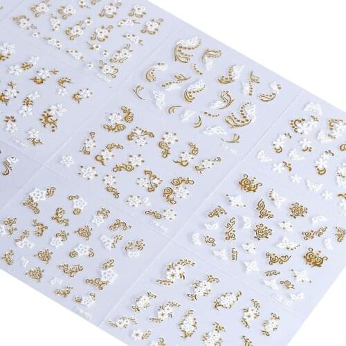 30pcs Nail Art Sticker Sets NTL-12 Gold & White Flower Full Water Decals for Polish Gem 3D Nail Art Water Decals Slide Sticker