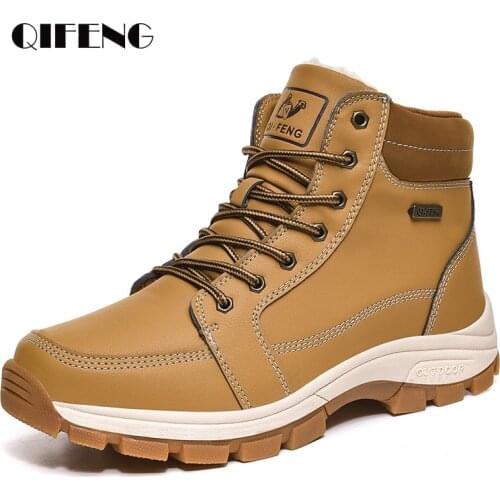 48 Winter Yellow Boots Men Snow Warm Fur Sneakers Cowboy Footwear Trekking Shoes Black Ankle Boots Waterproof Leather Large Size