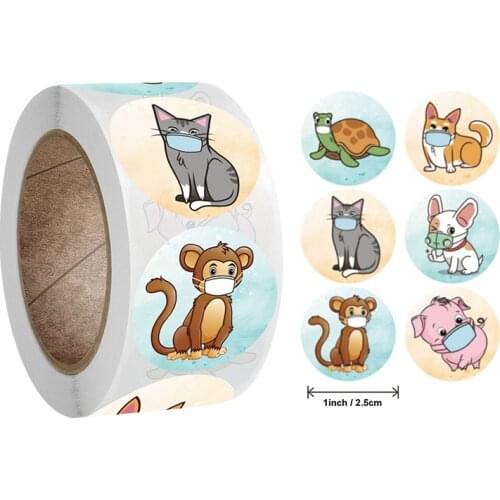 500pcs/Roll Fashion Mask Animal Decoration Sticker For Kids Cute Cat Monkey Series 6 In 1 Learning Reward Classic Toy Stickers