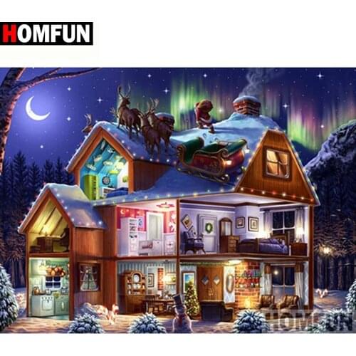 HOMFUN Full Square/Round Drill 5D DIY Diamond Painting "Santa Claus house" 3D Diamond Embroidery Cross Stitch Home Decor A19931