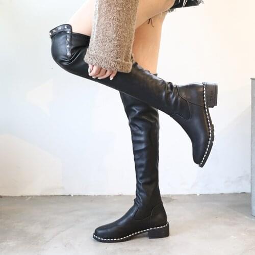 Boots Women New 2020 Flat Heel Brand Womens Shoes Round Toe Winter Footwear Sexy Thigh High Heels High Sexy Booties
